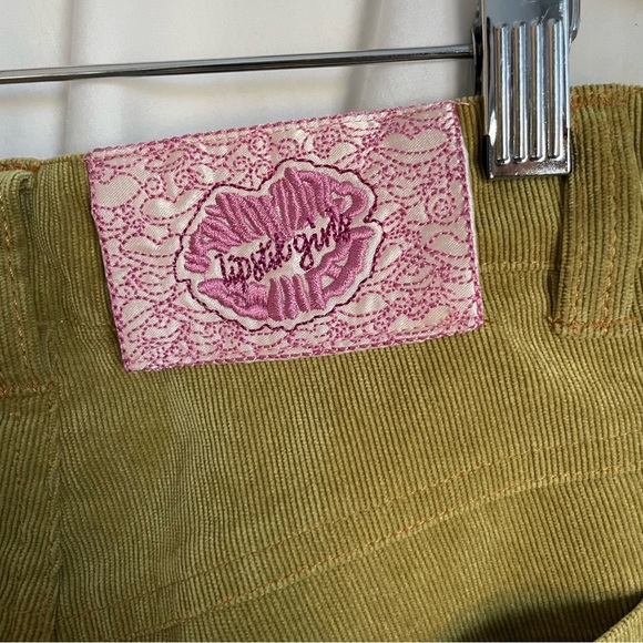 Lipstikgirls Corduroy Lime Green floral Embroidered Pants size 8 - Picture 9 of 10